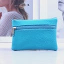 Travel Document and Card Pouch with Two Zips Main Compartment and Front Pocket PU Leather with Grainy Surface Size 10.5 x 8 x 1 cm 7