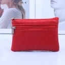 Travel Document and Card Pouch with Two Zips Main Compartment and Front Pocket PU Leather with Grainy Surface Size 10.5 x 8 x 1 cm 2