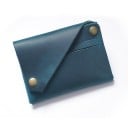 Travel Document Case in Genuine Leather Angled Flap with Metal Fasteners Two External Pockets Compact Size 10.5 x 7.5 x 1.5 cm 4