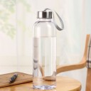 Travel Drinking Bottle Made of Transparent Plastic with Silver Screw Cap and Textile Loop Slim Cylindrical Shape Suitable for School and Outings 1