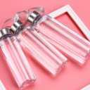 Travel Drinking Bottle Made of Transparent Plastic with Silver Screw Cap and Textile Loop Slim Cylindrical Shape Suitable for School and Outings 6