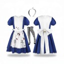 Travestimento da bambola horror per adulti Abito blu con grembiule bianco con macchie di sangue Calze a righe e cerchietto Cotone e poliestere 4