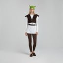 Travestimento Shrek per Adulti Completo Costume Gilet Maglietta Pantaloni Cintura Copriscarpe e Berretto con Orecchie Poliestere Marrone Bianco 2