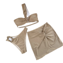 Tří dílná plážová souprava s asymetrickými bikinami a zavinovací sukní Elegantní dámské plavky Letní outfit na pláž i k bazénu 3