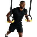 Triangular Gymnastics Rings 14 x 11 cm Pair with 2 m Straps and Buckle with Yellow Grip Tape Black for Pull-Ups Calisthenics and Strength Training 3