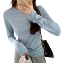 Tricou cu mânecă lungă pentru femei Croială slim Lanțuri decorative pentru umeri Design modern Decolteu rotund Material confortabil pentru purtare zilnică 4