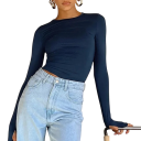 Tricou cu mânecă lungă pentru femei, talie elastică, top, la modă, casual, elegant, pentru ținute de zi cu zi 4