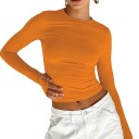 Tricou cu mânecă lungă pentru femei, talie elastică, top, la modă, casual, elegant, pentru ținute de zi cu zi 8