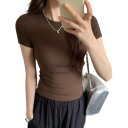 Tricou cu mânecă scurtă pentru femei, croială elegantă, mulată, material din bumbac, top la modă, cu talie, ținută casual pentru oraș 4