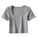 Tricou cu mânecă scurtă pentru femei Decolteu pătrat elegant Croială slim Material ușor cu nervuri Top simplu elegant pentru purtare zilnică 5