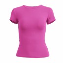 Tricou cu mânecă scurtă pentru femei, top elastic ajustat cu guler rotund, culoare solidă modernă, tricou Slim Fit, îmbrăcăminte la modă 5