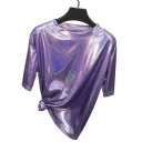 Tricou cu mânecă scurtă și strălucitor pentru femei, croială lejeră, top strălucitor cu decolteu rotund, tricou la modă pentru petreceri 5