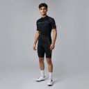 Tricou de ciclism pentru bărbați cu mânecă scurtă, fermoar pe toată lungimea, 90 % poliester și 10 % Lycra, negru cu detalii gri și galbene 2
