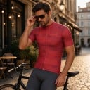 Tricou de ciclism pentru bărbați cu mânecă scurtă și fermoar pe toată lungimea cu un model nuanțat de dungi și dreptunghiuri pentru bicicletă 3