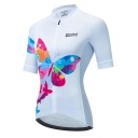 Tricou de ciclism pentru femei cu mânecă scurtă, alb cu motiv de fluture, pentru ciclism și sport 1