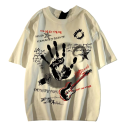 Tricou de damă cu imprimeu de chitară și mână, top streetwear cu mâneci scurte, guler rotund, stil rock la modă pentru timpul liber 1