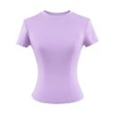 Tricou de damă cu mânecă scurtă, croială slim fit, decolteu rotund simplu, top elastic elegant pentru ținute casual, tricou 17