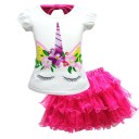 Tricou de fată cu unicorn și fustă L1235 4