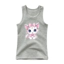 Tricou de vară pentru fete fără mâneci 100% bumbac Tricou simplu cu pisică desenată Top drăguț pentru prințese pentru copii Confortabil în culori variate 6