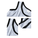 Tricou pentru femei cu bretele late, de culoare uniformă, decolteu rotund, material din poliester și bumbac, îmbrăcăminte confortabilă 3