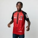 Tricou roșu pentru bărbați cu mânecă scurtă în stil de echipament de curse cu numărul 63 pe spate și pe piept și mâneci raglan negre 3