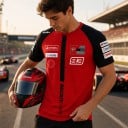 Tricou roșu pentru bărbați cu numărul 93 și umăr negru cu mâneci scurte raglan în stilul unui tricou de echipă de motocicletă 6