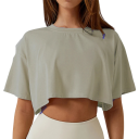 Tricou scurt pentru femei cu mâneci lejere, top crop la modă, lejer, tricou elegant cu talie, îmbrăcăminte elegantă de vară pentru femei 5