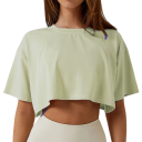 Tricou scurt pentru femei cu mâneci lejere, top crop la modă, lejer, tricou elegant cu talie, îmbrăcăminte elegantă de vară 7
