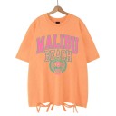 Tricou supradimensionat pentru femei MALIBU BEACH cu imprimeu vintage și bordură decorativă, top streetwear, haine casual de vară, stilate, pentru timpul liber 8