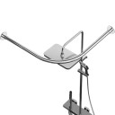 Tringle d'angle pour rideau de douche 70 x 70 cm en forme de L avec un coin arrondi et des rosaces murales rondes en couleur argent pour cabine 6