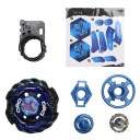 Trompo de combate com lançador para batalhas Estrutura desmontável em metal e plástico ABS Cor azul escura e preta com elementos prateados 2