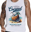 Tropisches Herren-Tanktop Polyester-Material Rundhalsausschnitt Motiv Kokosnuss und Strand Sommerliches farbenfrohes Design Leichter gerader Schnitt 2
