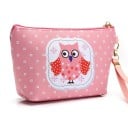 Trousse à maquillage pour femmes avec motif hibou Trousse à fermeture éclair avec sangle pour le poignet Polyester et coton 21,5 x 12,5 x 7 cm 4