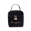 Trousse de maquillage en velours pour femmes Forme de petit vanity 11 x 12 x 6 cm Double fermeture éclair Inscription décorative 1
