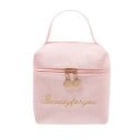 Trousse de maquillage en velours pour femmes Forme de petit vanity 11 x 12 x 6 cm Double fermeture éclair Inscription décorative 3