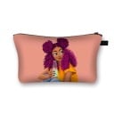 Trousse de maquillage pour femmes avec impression illustrée Portraits de femmes et motifs africains Trousse en polyester avec fermeture éclair 13 x 4