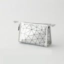 Trousse de maquillage pour femmes avec motif géométrique de triangles Trousse en cuir PU avec fermeture éclair pour cosmétiques et produits 13