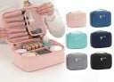 Trousse de maquillage pour femmes en forme de valise avec poignée Séparateurs ajustables Poche transparente et boucles pour pinceaux 8