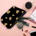 Trousse de maquillage pour femmes noire avec fermeture éclair et motifs de cœurs dorés Polyester 22 x 13,5 cm 3