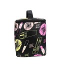 Trousse de maquillage pour femmes noire avec impression de roses et de cosmétiques Polyester Poignée sur le couvercle Fermeture éclair autour 2