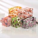 Trousse de maquillage pour femmes Transparente avec impression colorée Forme carrée Zip avec curseur en métal PVC 18 x 10 x 11 cm 6
