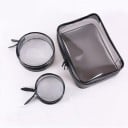 Trousse de maquillage transparente pour femmes avec bord noir Fermeture éclair Matériau PVC Organisateur pour cosmétiques et petites affaires 3
