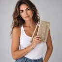 Třpytivé flipové pouzdro pro Samsung Galaxy S24 FE Kapsa na zip a přihrádka na karty Poutko na ruku Materiál PU kůže Knížkový obal na mobil 4
