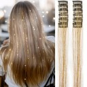 Třpytivé prameny do vlasů na sponkách 50 cm, sada 12 ks, clip-in tinsel pro zdobení účesu, lesklý vlasový doplněk pro dámy 3