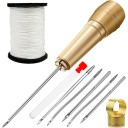 Trusă de cusut manuală din piele cu mâner din alamă, 5 ace, înfășurator de ață și deget pentru repararea încălțămintei, tapițerie și produse din piele 2
