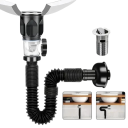 Tubería de desagüe flexible para lavabo con resistencia a olores, acero inoxidable, negro, uso en cocina y baño 4