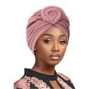 Turban feminino com rosa decorativa 58 cm em poliéster com superfície franzida para uso diário e cobertura do cabelo 4