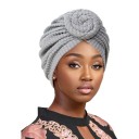 Turbante da donna con rosa decorativa 58 cm in poliestere con superficie arricciata per uso quotidiano e copertura dei capelli 1