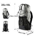 Turista hátizsák 25 + 10 l Ultrakönnyű derékpánttal és hálós zsebekkel 53 x 28 x 8 cm Szürke-fekete Unisex Túrázáshoz és mászáshoz 1