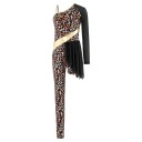 Tuta da ballo per ragazze con motivo leopardato e taglio asimmetrico, jumpsuit con una manica in nylon ed elastan per jazz e danza moderna 2